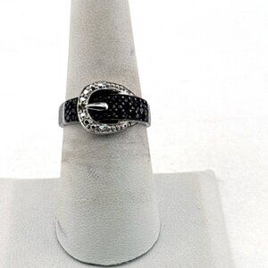 Estate Sterling Silver 925 Black Crystal Buckle Ring Size 7, 3.8g, Marked DBJ